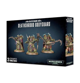 Games Workshop Deathguard Deathshroud bodyguard trio with 40mm bases for sturdy tabletop support.