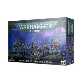 Games Workshop Grey Knights Terminator Squad image shows ornate iconography for display and battle.