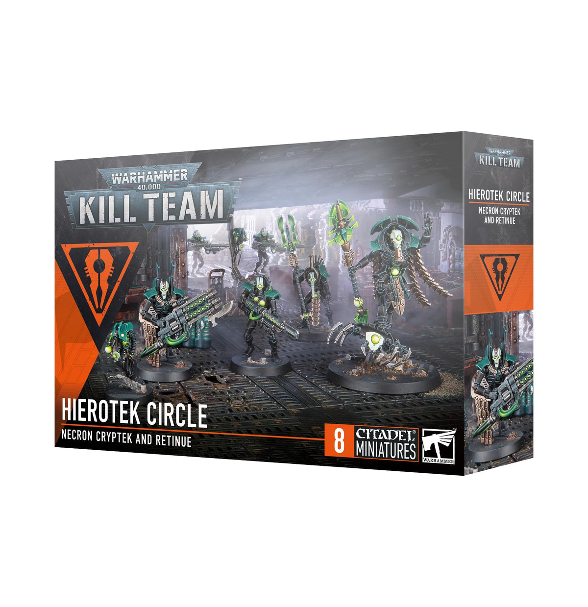 Games Workshop Hierotek Circle Necron figures, detailed minis ready for painting.