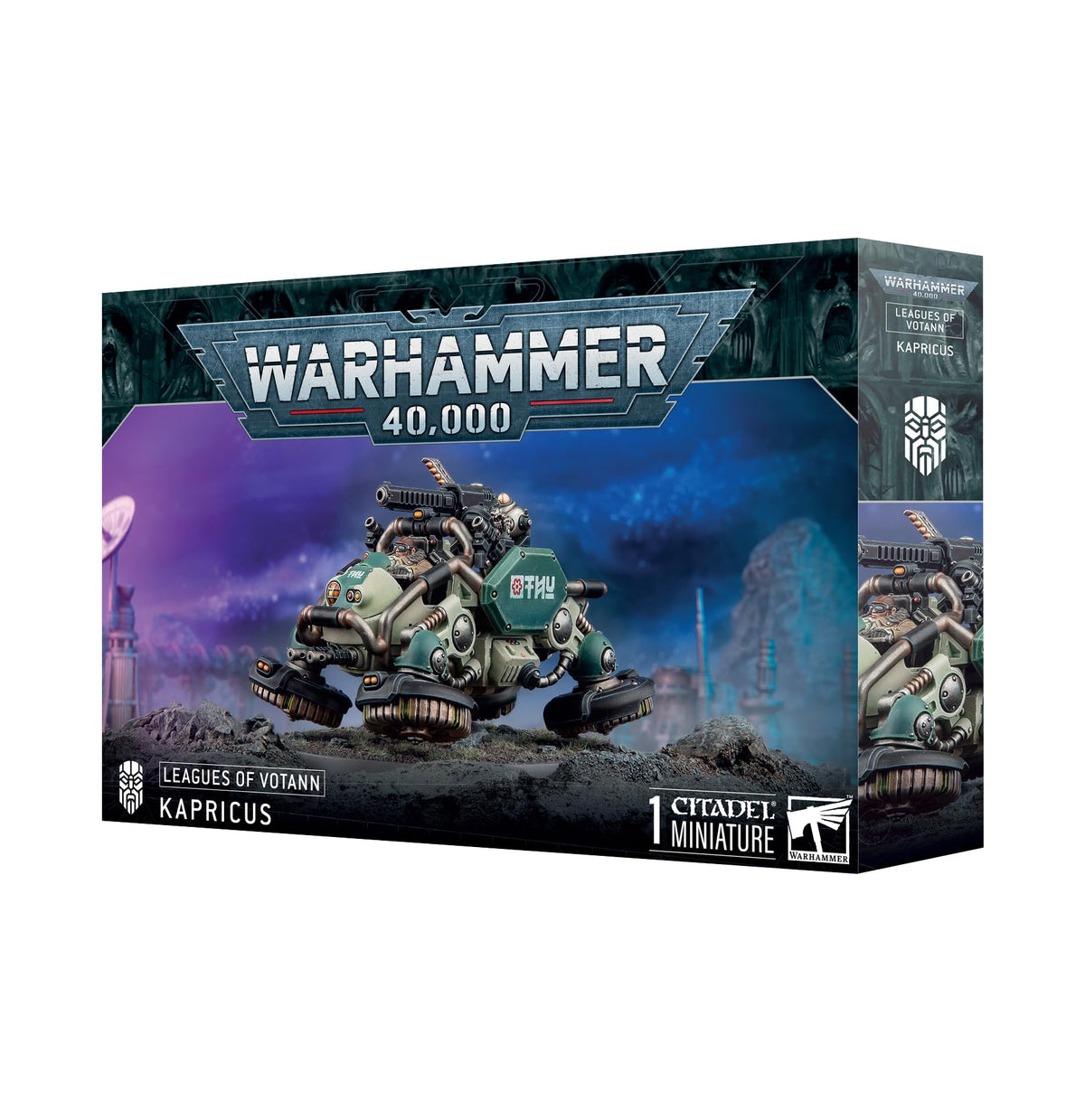 Games Workshop Kapricus Defender model kit, front view, ideal for dynamic tabletop battles.