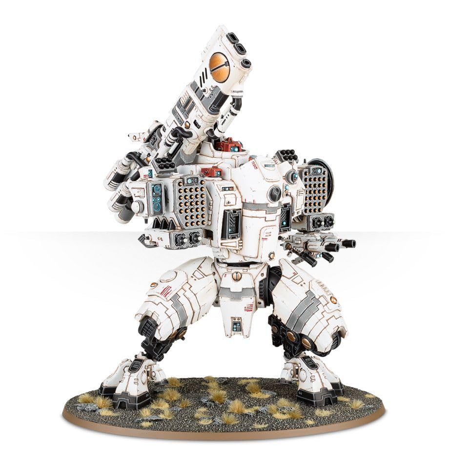Games Workshop KV128 Stormsurge Tau leg mechanism detail shows pose flexibility and stability.