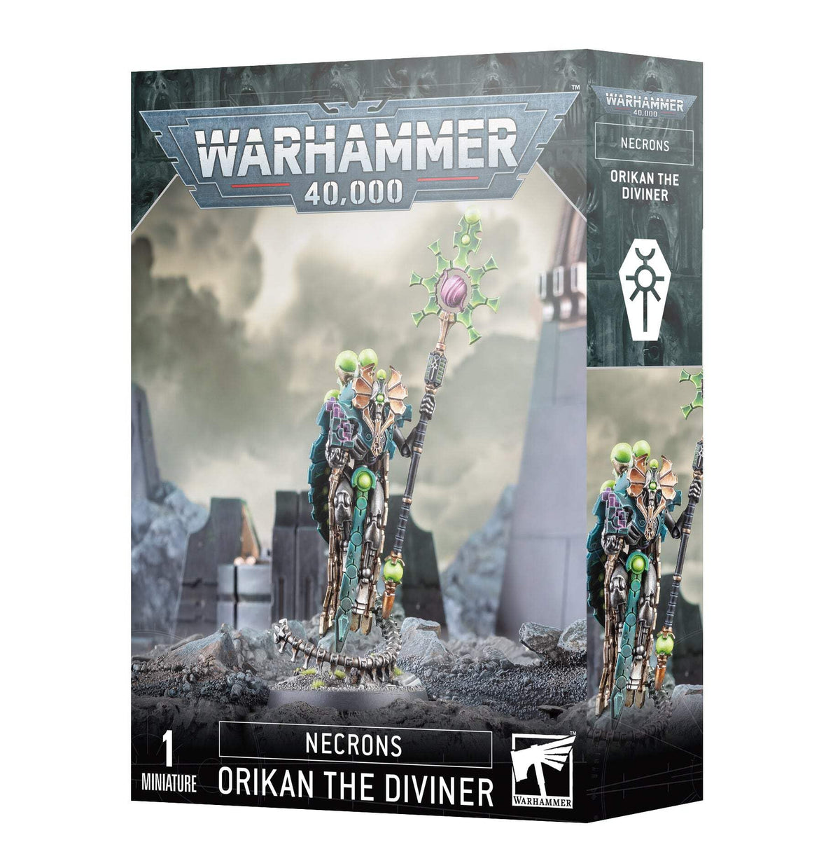 Games Workshop Necron Orikan The Diviner miniature in dynamic pose for tabletop battles