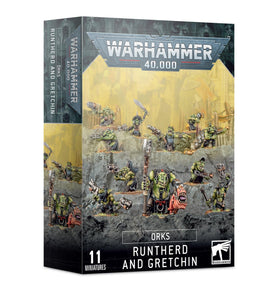 Games Workshop Ork Gretchin box front view, showcasing head variants for dynamic poses.