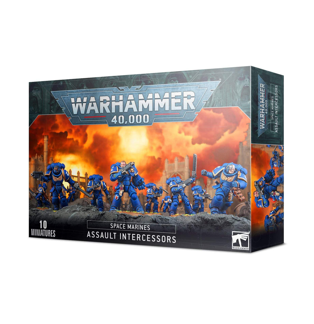 Games Workshop Space Marine Assault Intercessors in dynamic melee pose for close combat.