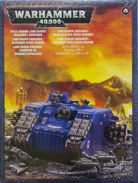 Games Workshop Space Marine Land Raider Crusader front view for tabletop display.
