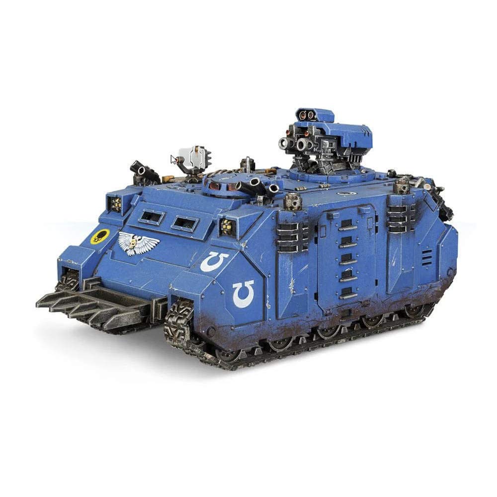 Games Workshop Space Marine Razorback front view in black, ready for assembly and painting
