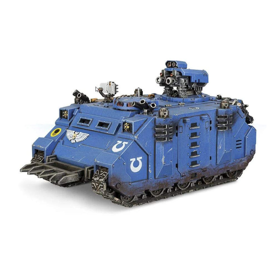 Games Workshop Space Marine Razorback front view in black, ready for assembly and painting