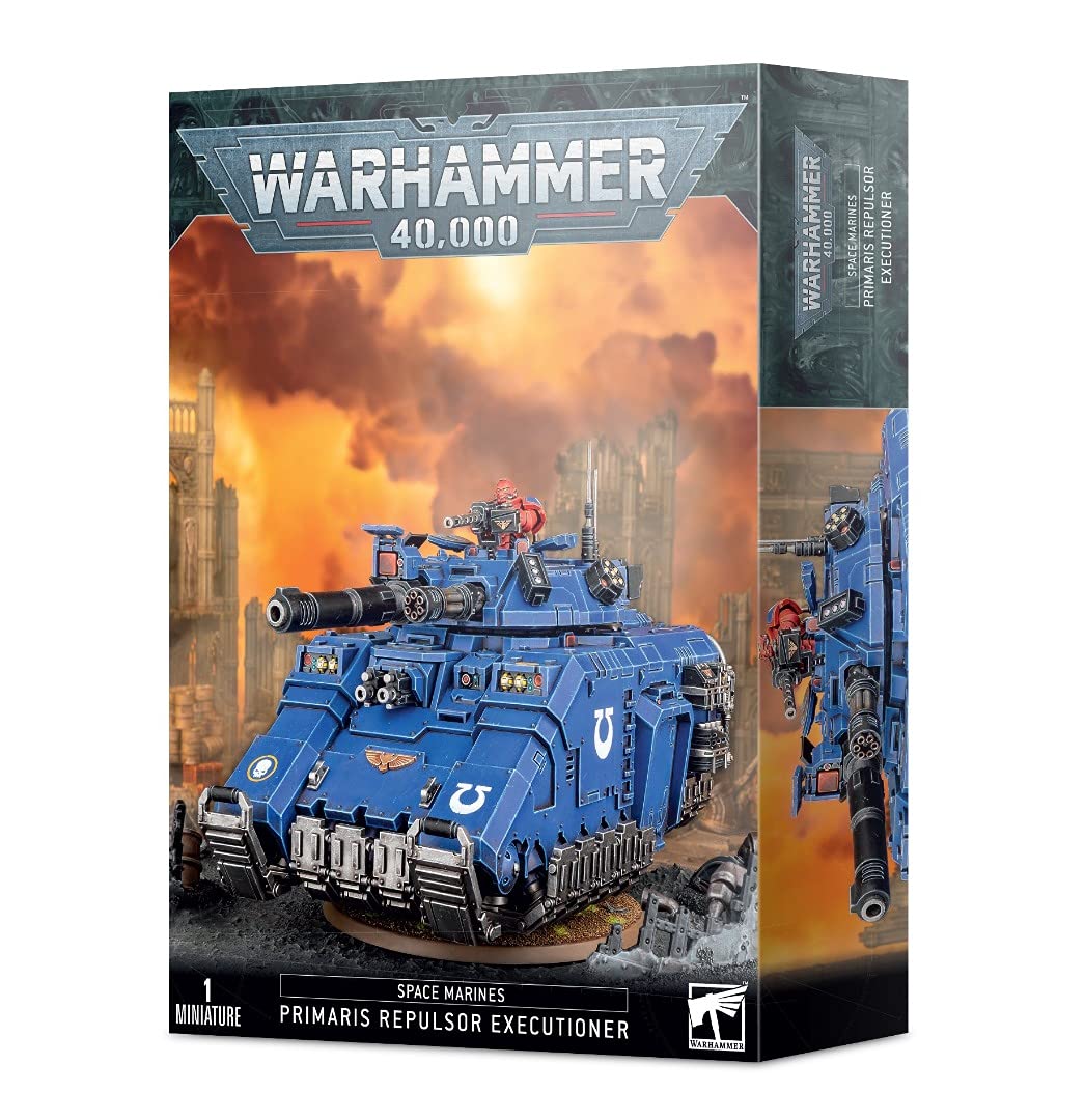 Games Workshop Space Marines Primaris Repulsor Executioner front view, armored transport for rugged battles