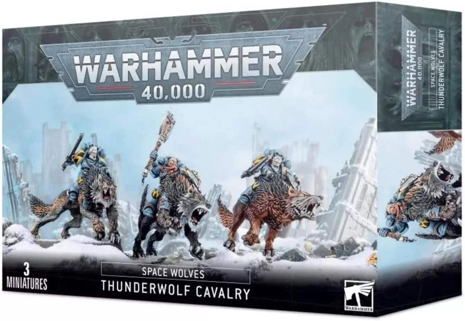 Games Workshop Space Wolves Thunder Wolf Cavalry model, unpainted for assembly and painting.