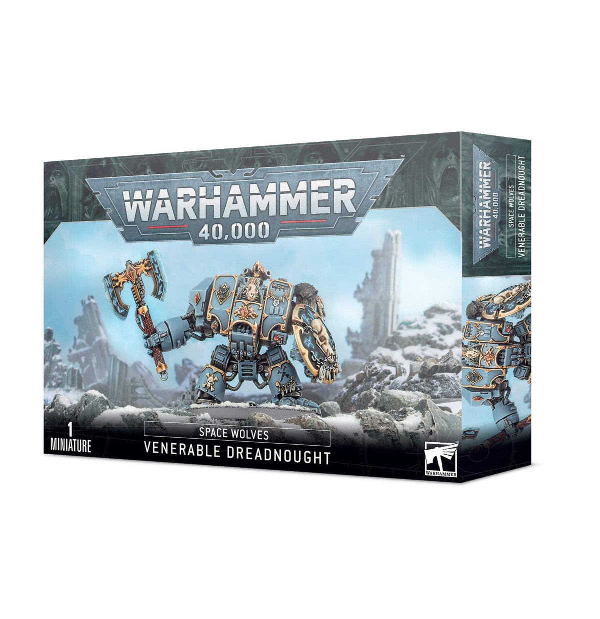 Games Workshop Space Wolves Venerable Dreadnought Bjorn the Fell-Handed figure ideal for display and tabletop battles.