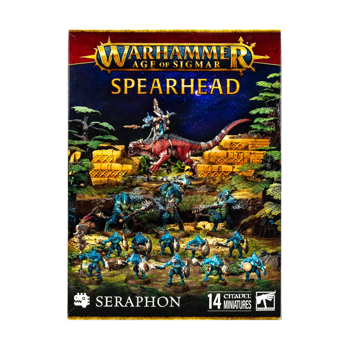 Games Workshop Spearhead Seraphon box art, ideal for tabletop battles and hobby display.
