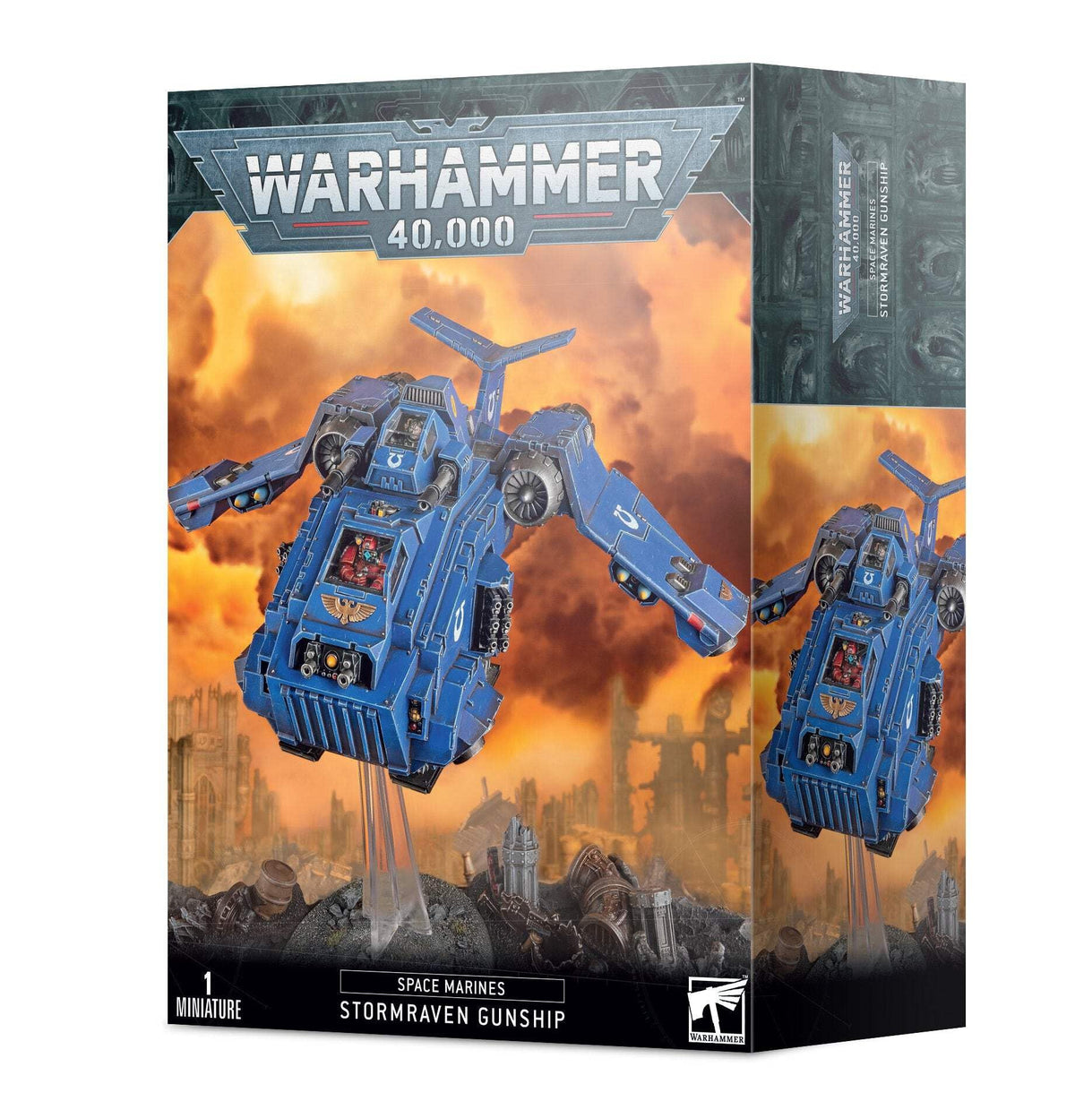 Games Workshop Stormraven Gunship front view for dramatic tabletop battles.