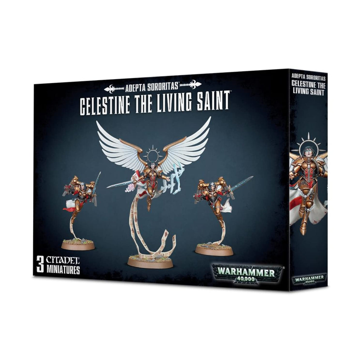 Celestine the Living Saint figure by Games Workshop, ideal collectible display and tabletop centerpiece.