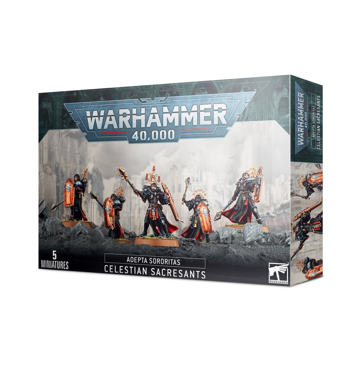 Games Workshop Celestian Sacresants with shield and mace, ideal for tabletop battles.