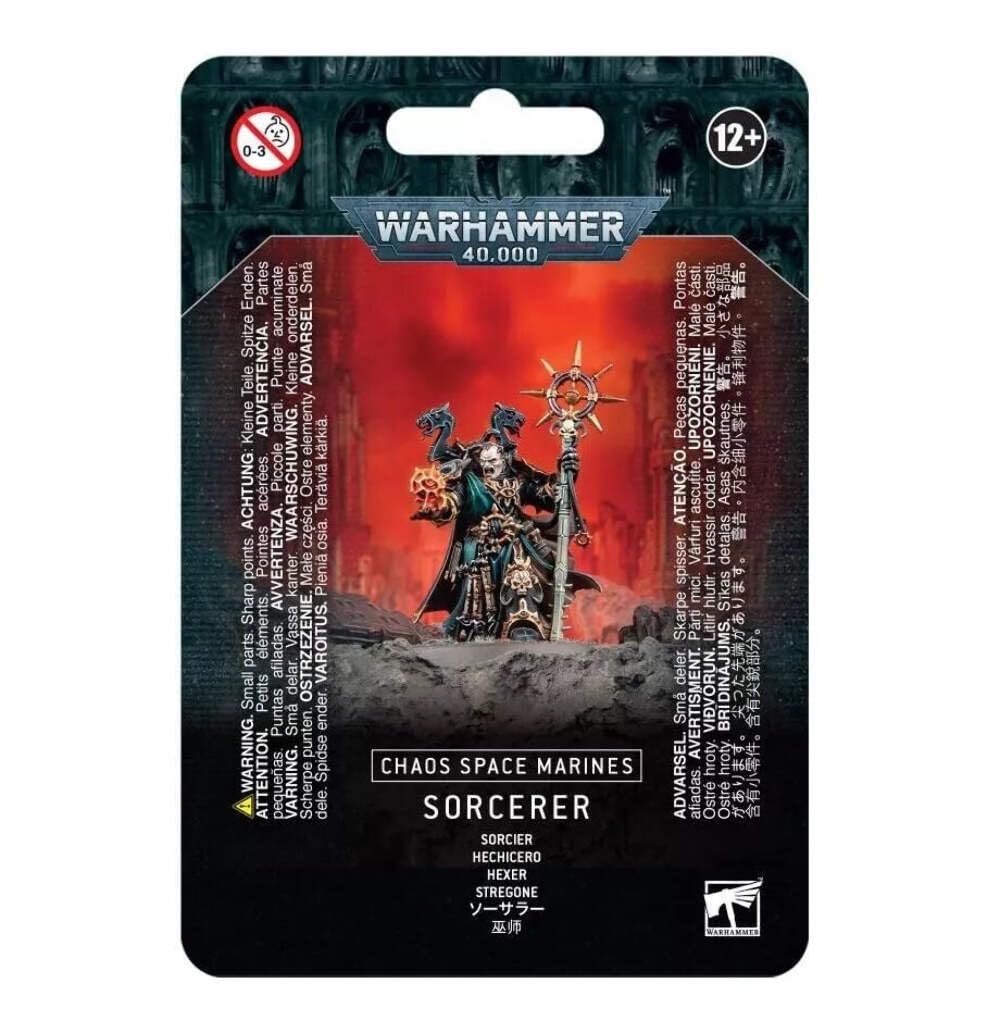 Games Workshop Warhammer 40,000 Chaos Space Marines Sorcerer model ready for tabletop battles