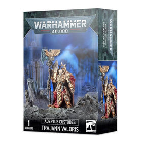 Games Workshop Trajann Valoris miniature, front view, ideal for tabletop battles.