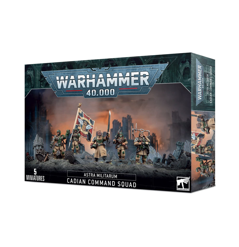 Games Workshop Warhammer 40k Cadian Command Squad pose for immersive tabletop battles