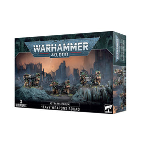 Games Workshop Warhammer 40k Astra Militarum Cadian Heavy Weapons Squad 2023 box art, detailed infantry for immersive battles