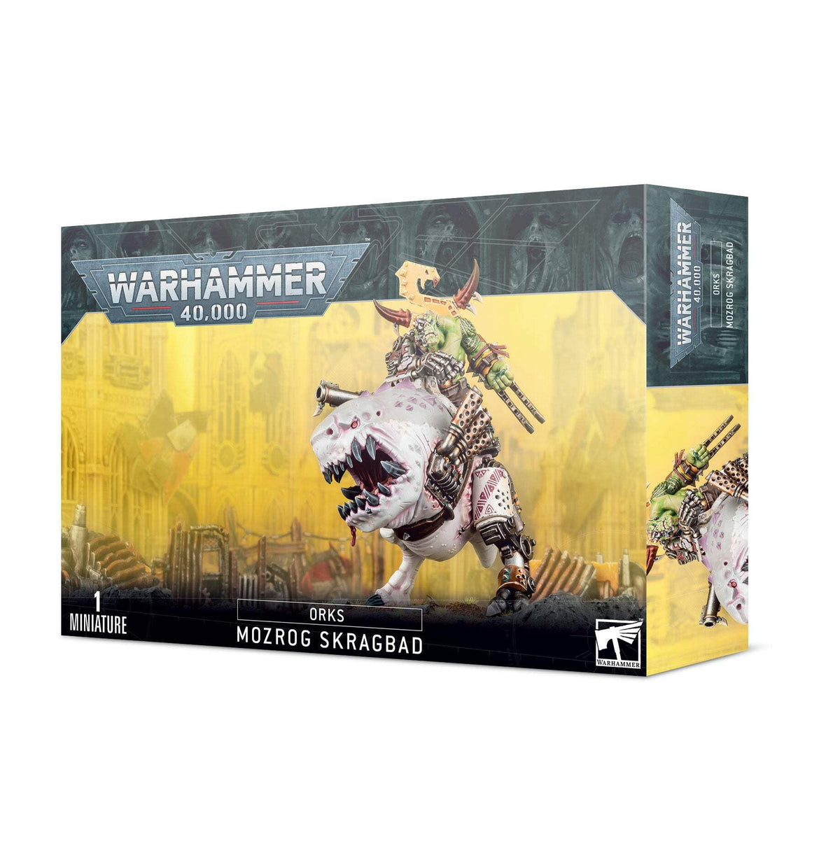 Games Workshop Mozrog Skragbad on Big Chompa, ideal for display and tabletop battles.
