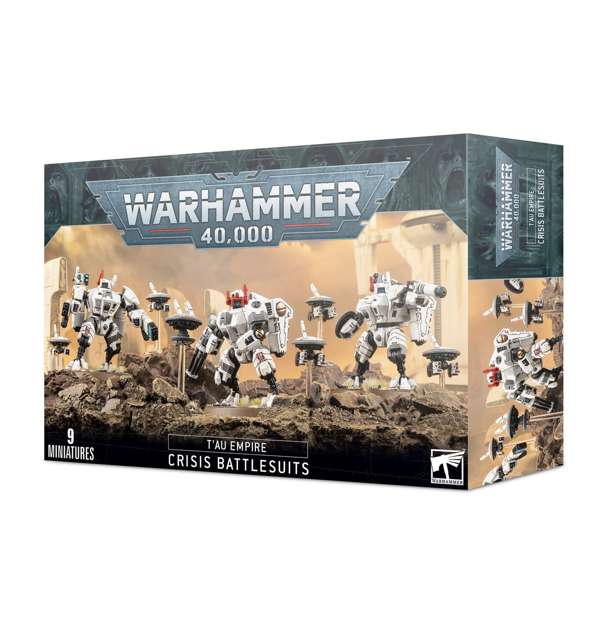 Games Workshop XV8 Crisis Battlesuit Team miniature, ready for assembly and painting, ideal for tabletop battles.
