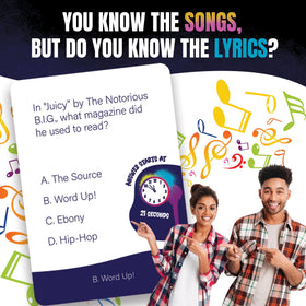Game That Song Lyric Legend question card presents four options for fun choices