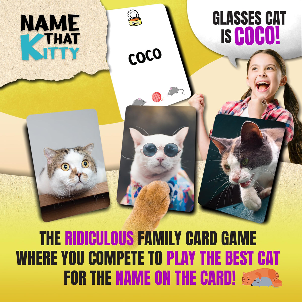Game That Song Name That Kitty card deck stacked for quick rounds and giggles
