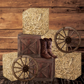 Gameza western hay bale boxes decor enhances rustic party ambiance and photo-worthy setup.
