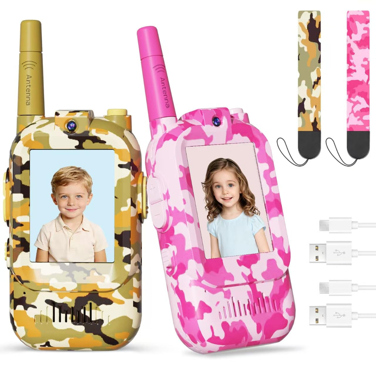 GamiAcces desert camo video walkie talkie pack enables real-time video intercom outdoors.