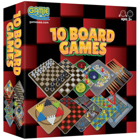 Gamie 10 Board Games Set box view, ideal for family entertainment on weekends.
