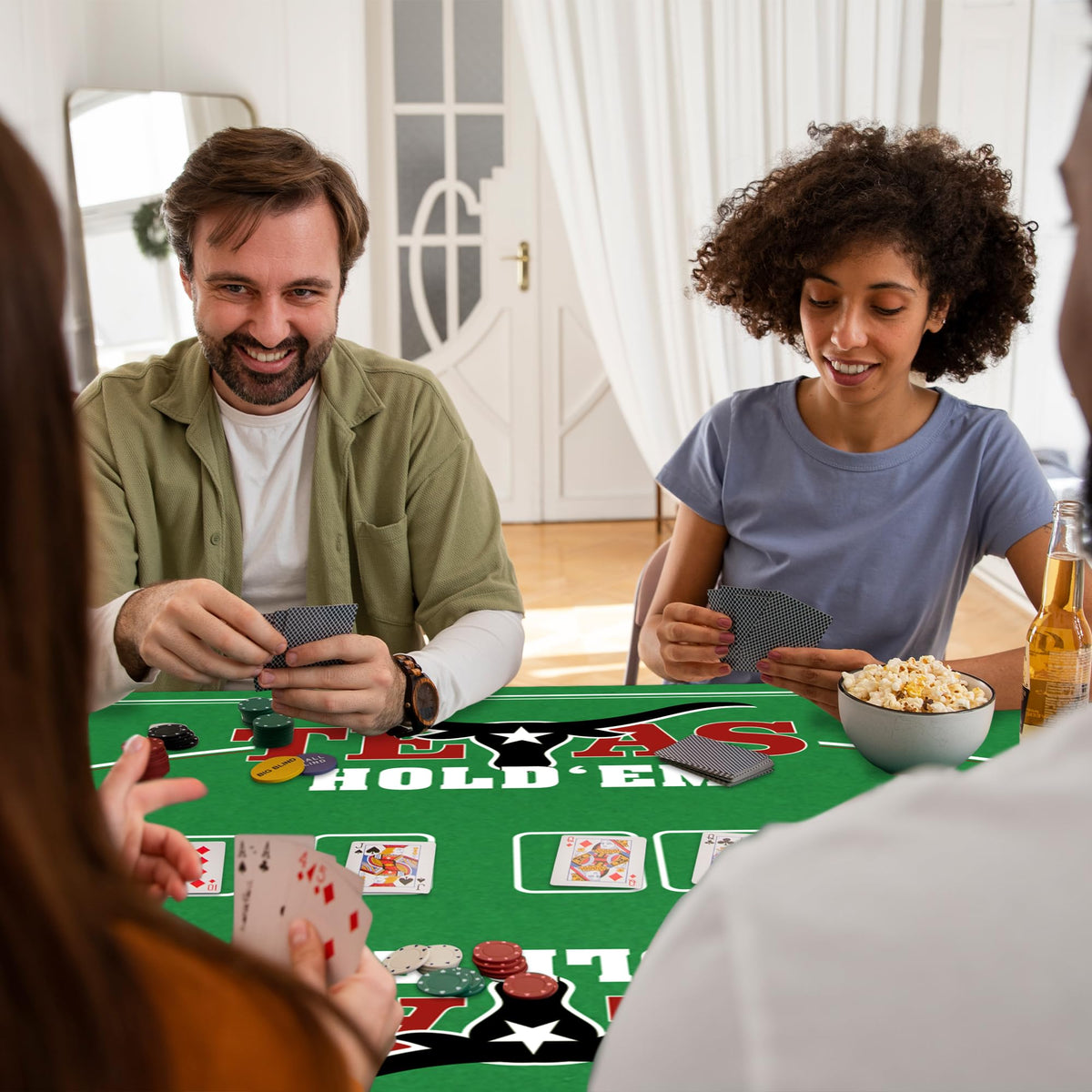 Gamie 36x72 poker tabletop mat providing a sturdy, flat surface for chips.
