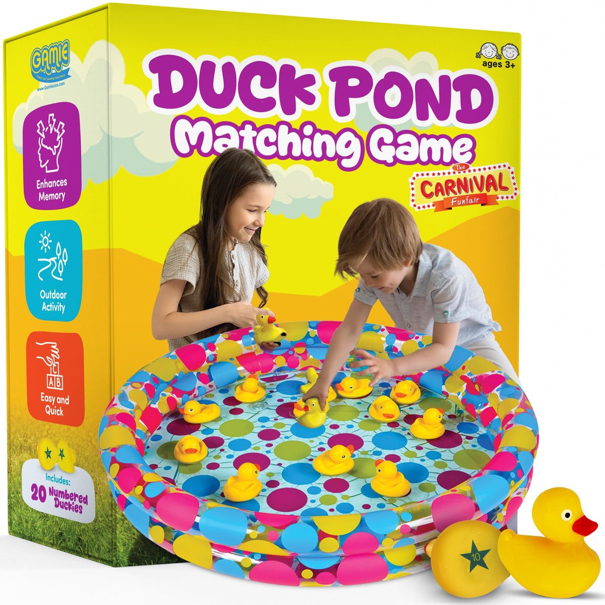 Gamie duck pond inflatable pool set up for outdoor play and memory games