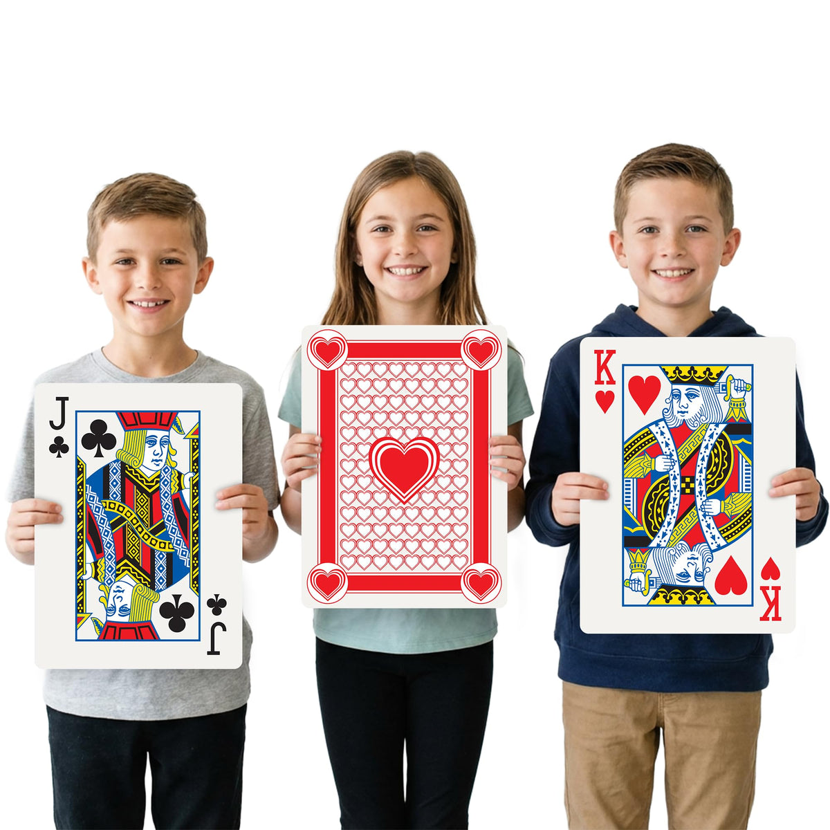 Gamie giant poker cards fanned for quick viewing during family game night.