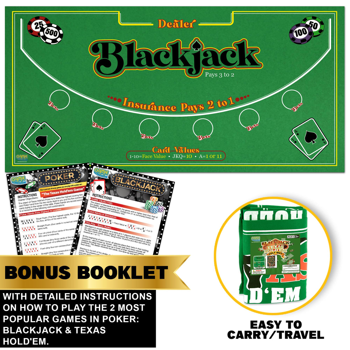 Gamie instruction booklet included with the mat explaining both games.