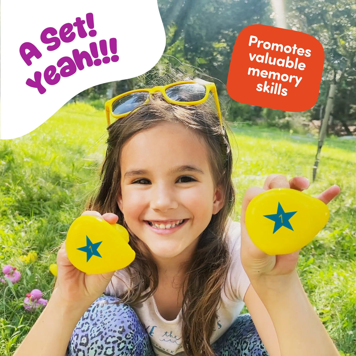 Kids enjoying outdoor memory game with Gamie ducks
