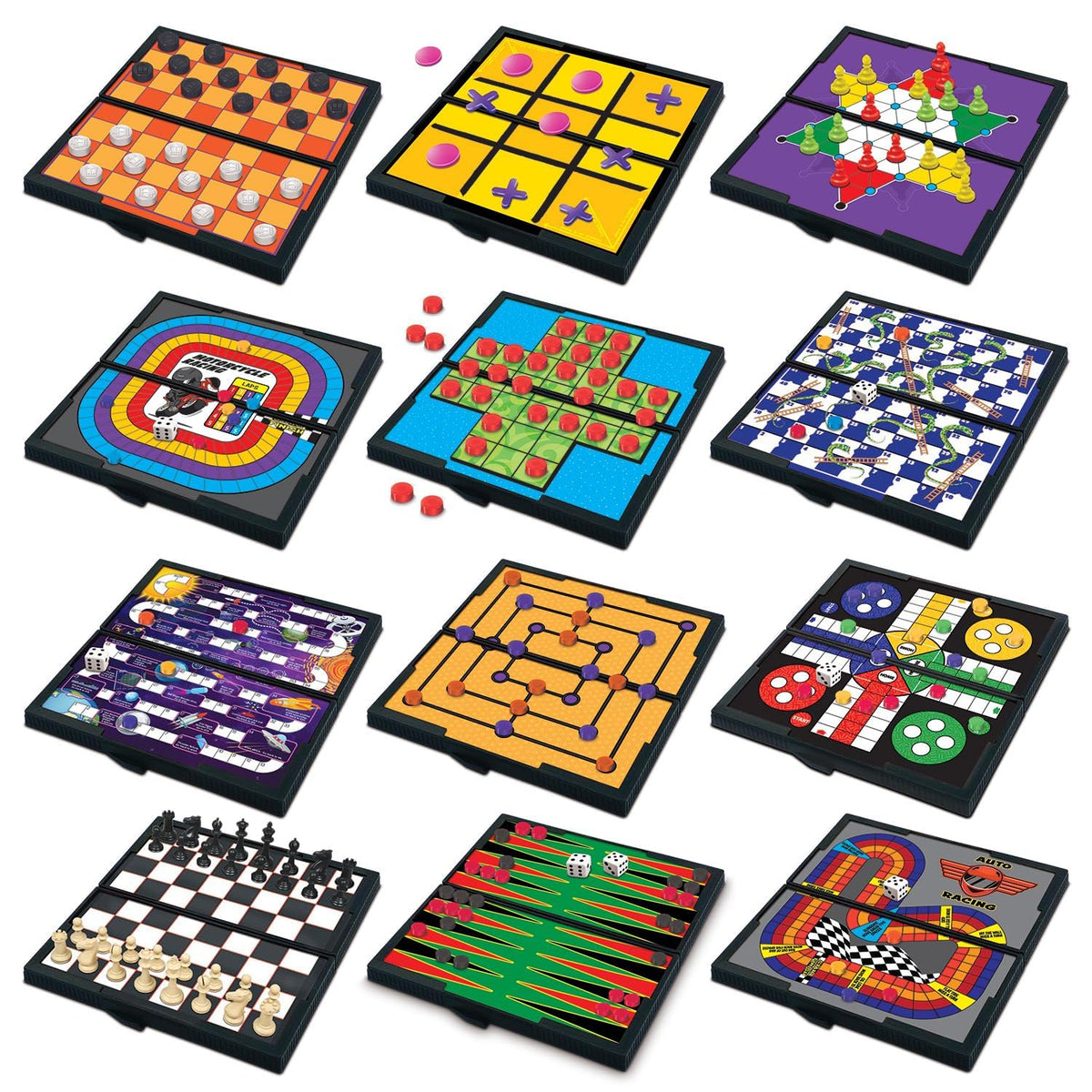 Gamie magnetic travel games set featuring 12 titles in a compact case for trips