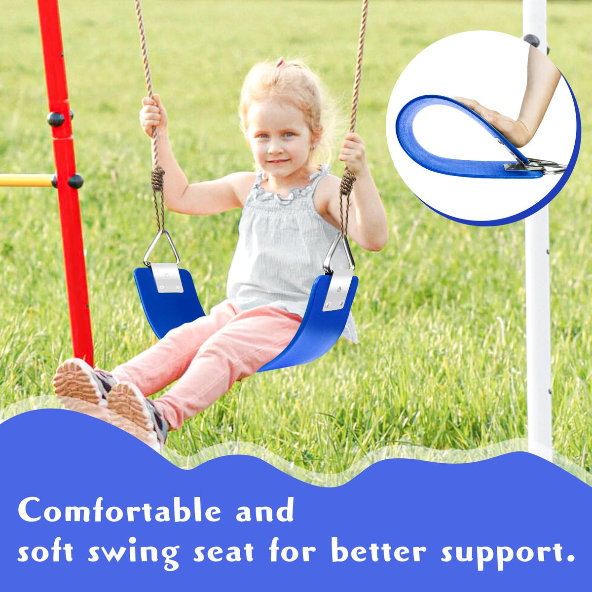 GAMKII swing seat blue, close-up EVA material for long-lasting resilience.