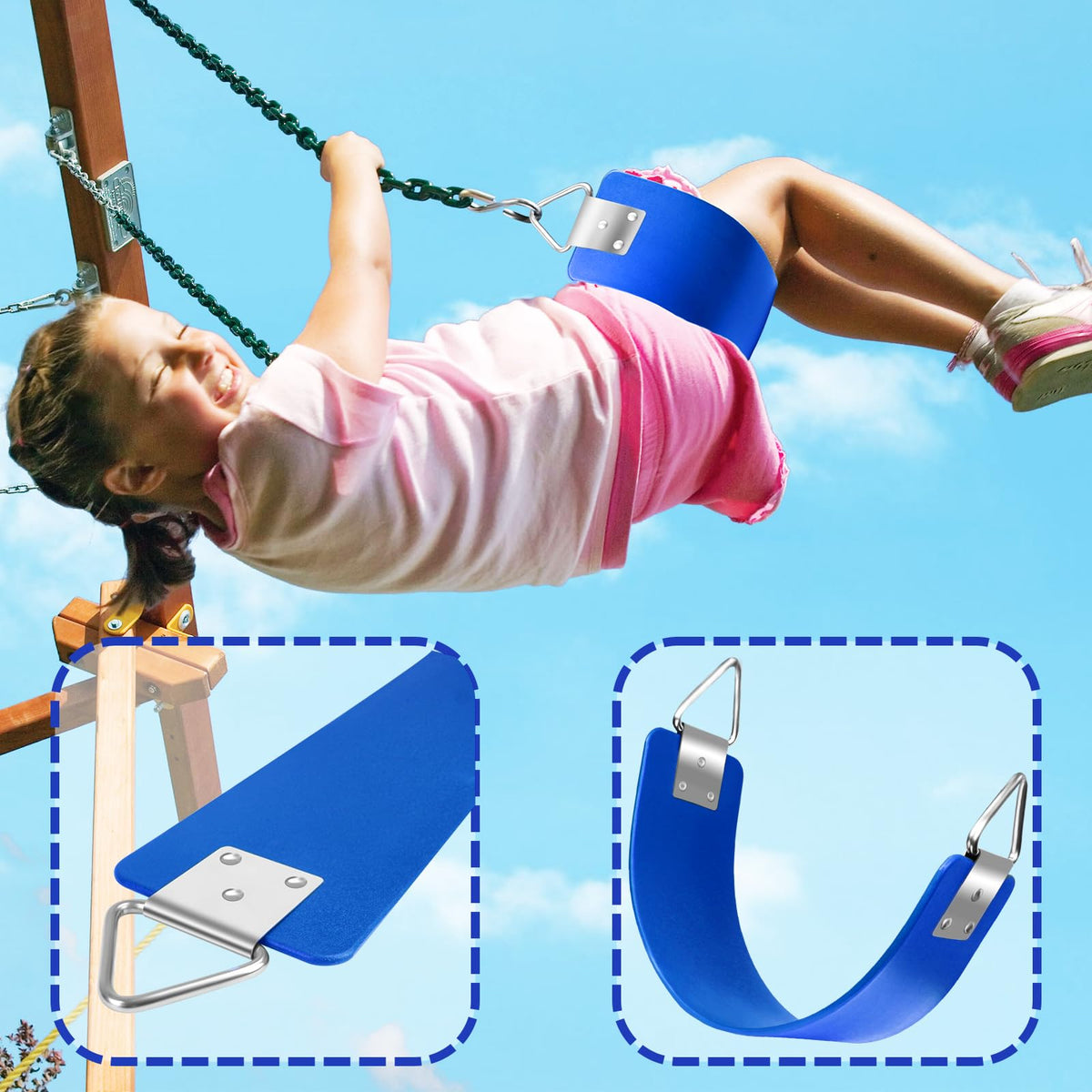 GAMKII swing seat blue with durable EVA resists cracking and dust.