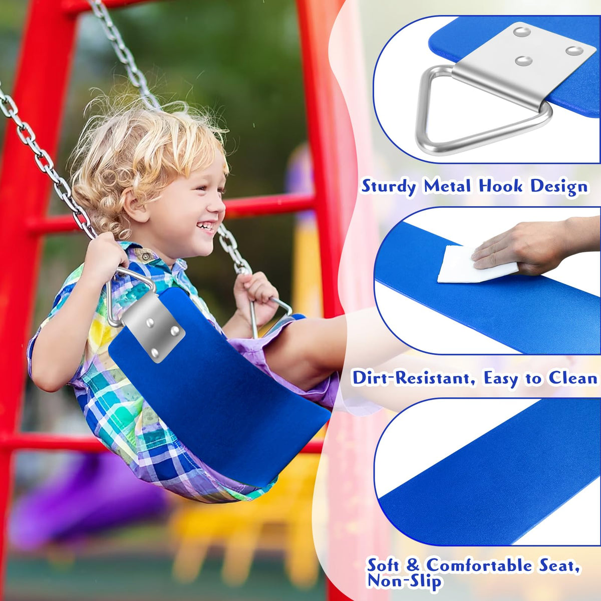 GAMKII swing seat blue, underside view highlighting reinforced rings for safety.