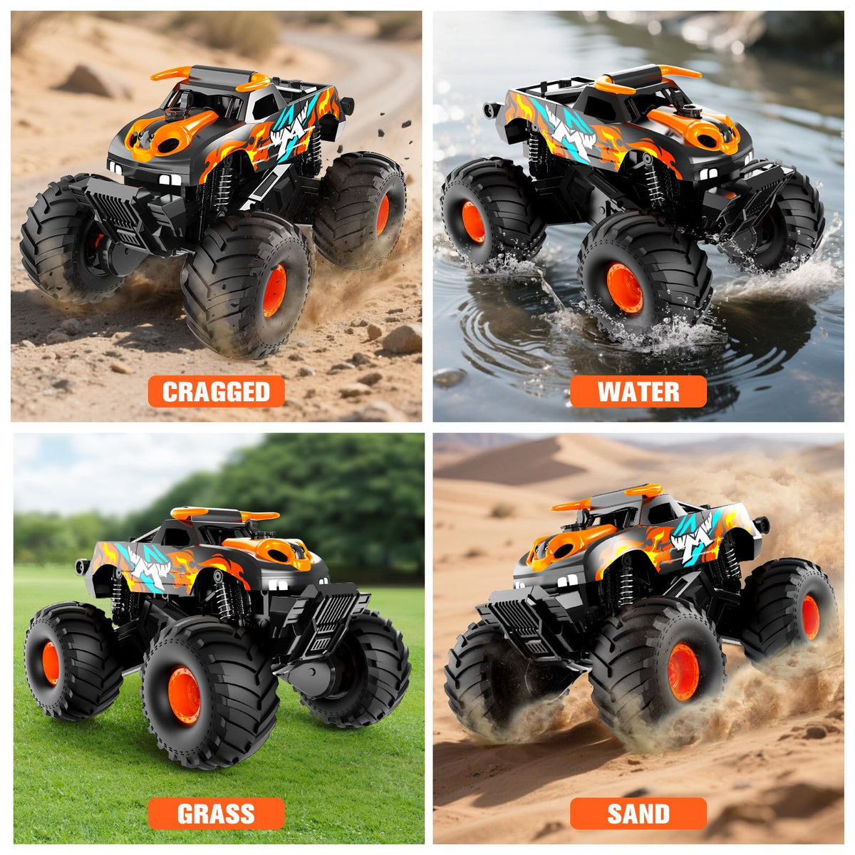 Gampop off-road tires give strong grip on sand, mud, and rocks.