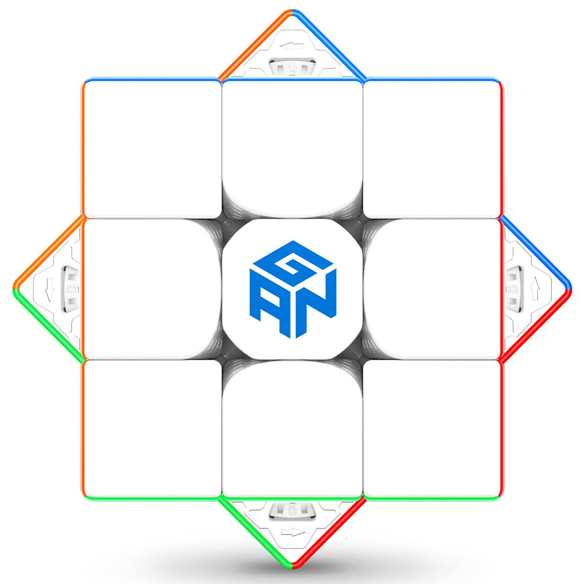 GAN 13 Maglev Frosted cube top view shows a comfortable grip with frosted coating.