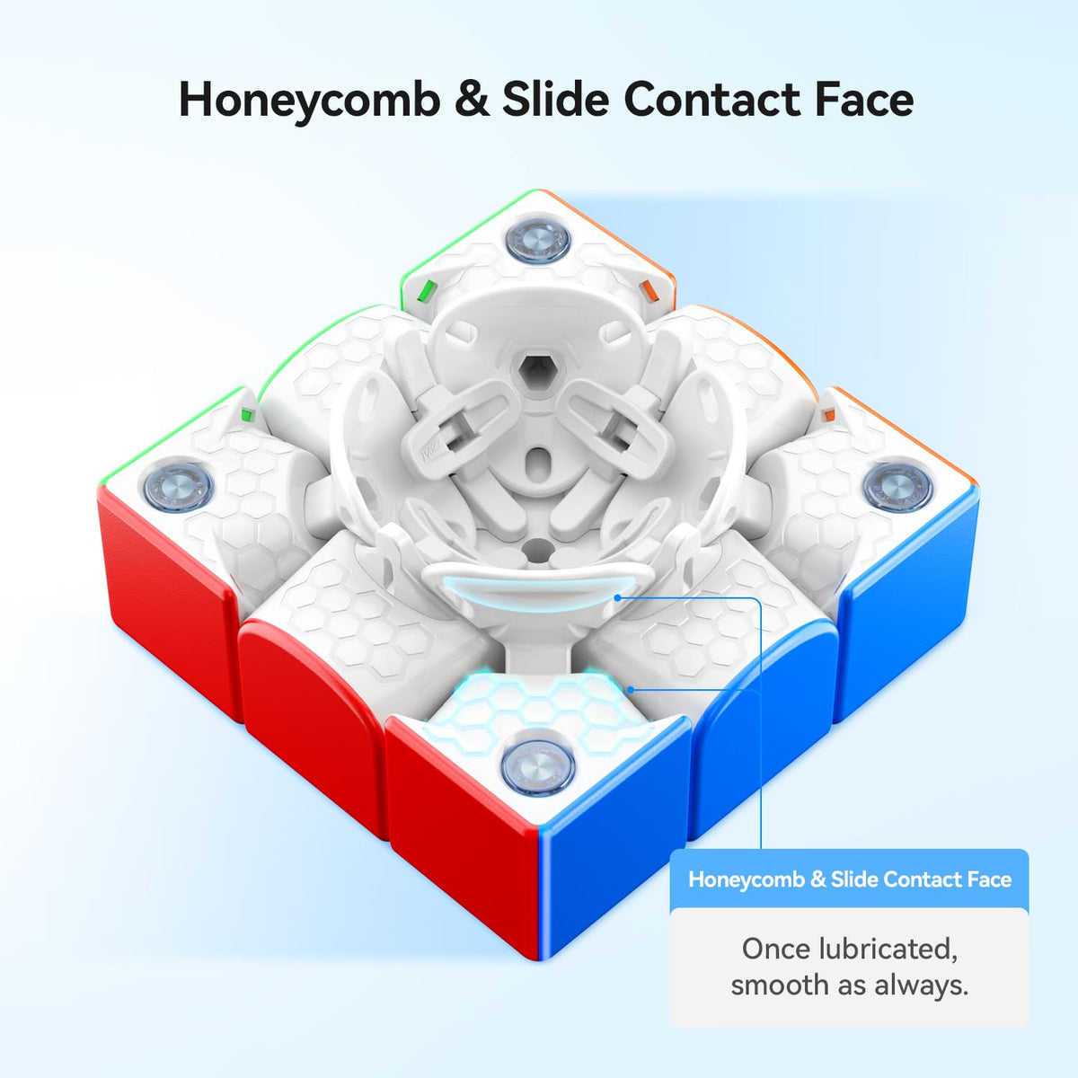 GAN 356 ME honeycomb face reduces friction for consistent smoothing.