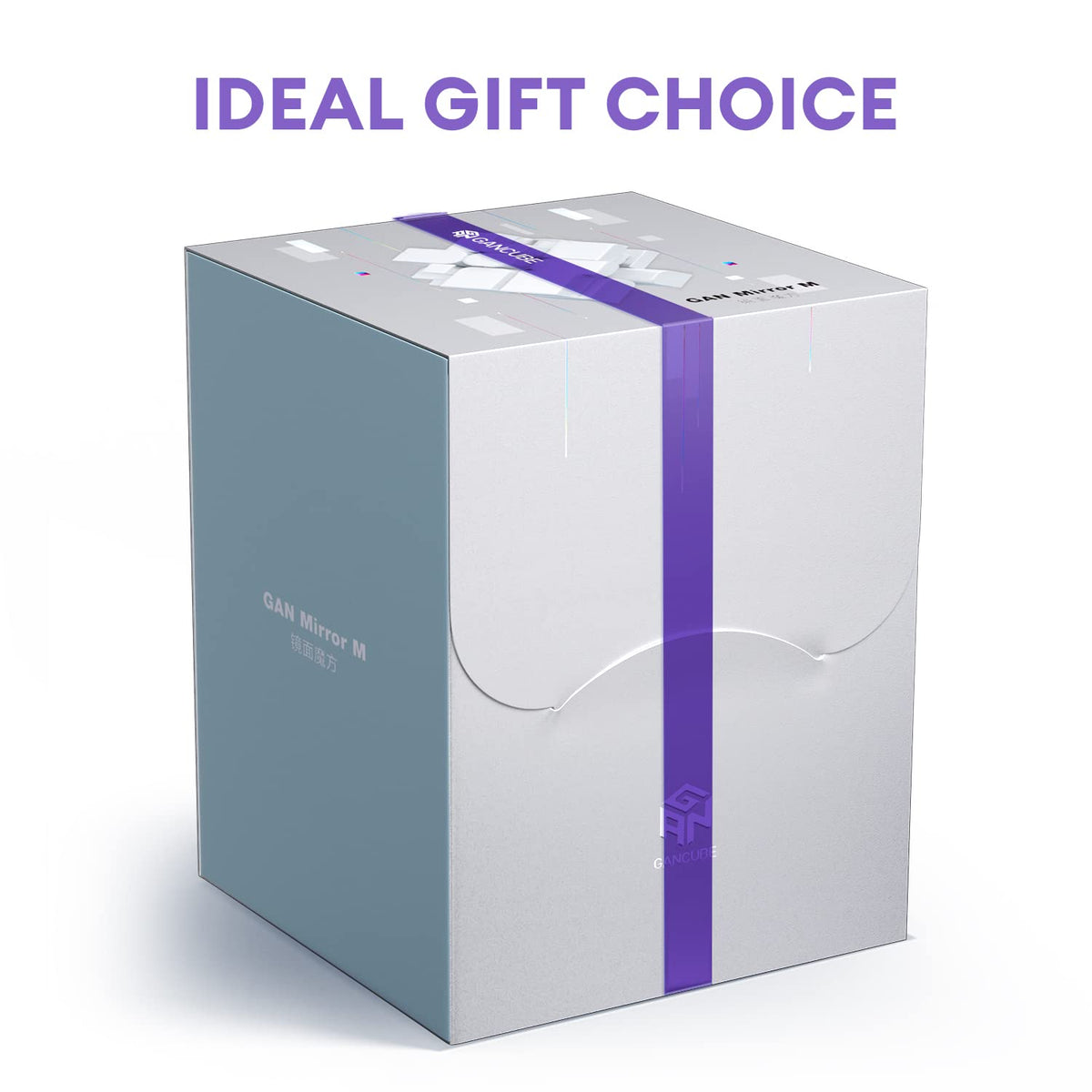 GAN MirrorM packaging showcases a travel-ready purple cube for easy transport.
