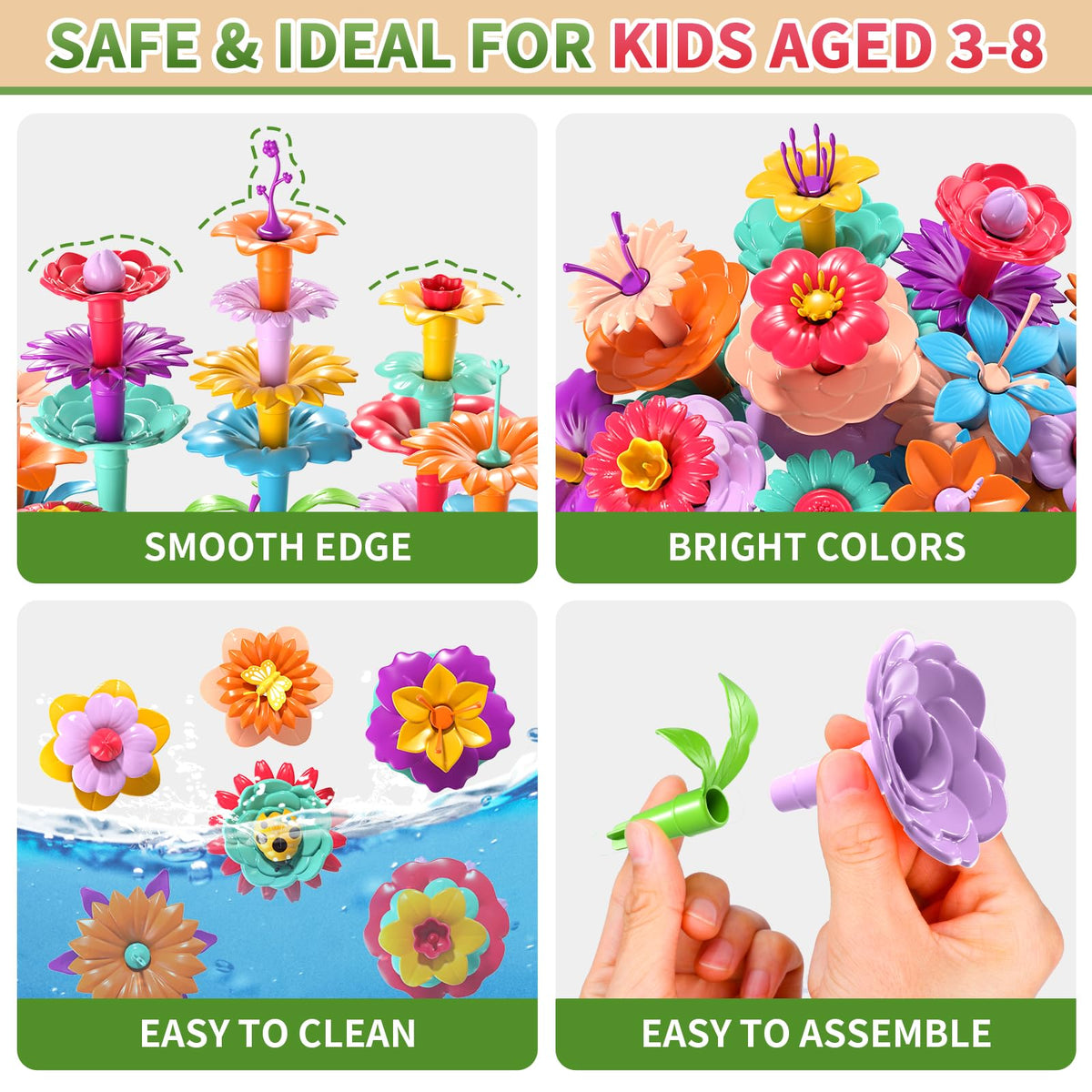 Garbo Star colorful flower pieces invite learning through building.