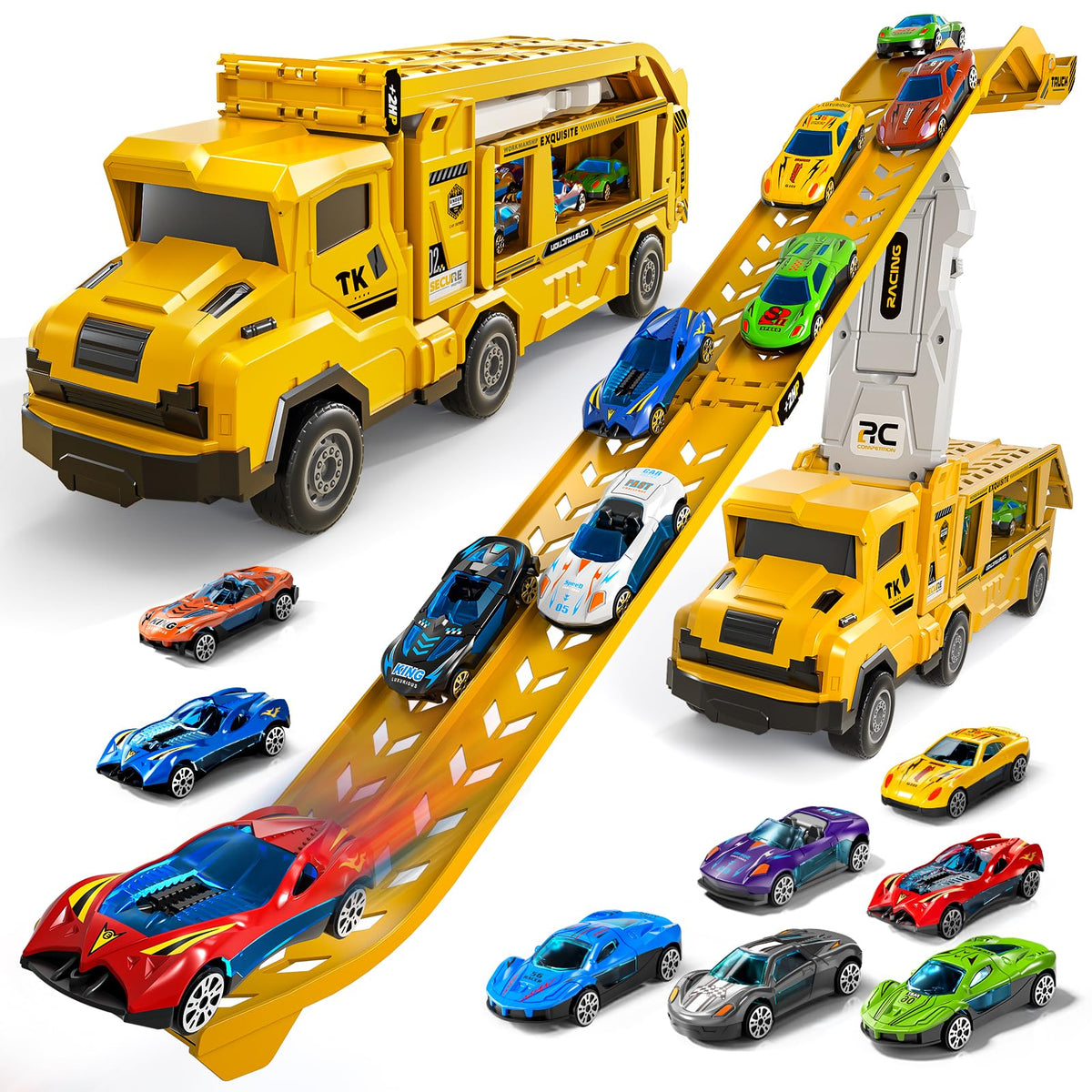 Garbo Star transport truck with yellow dual-track for engaging loading and racing play.