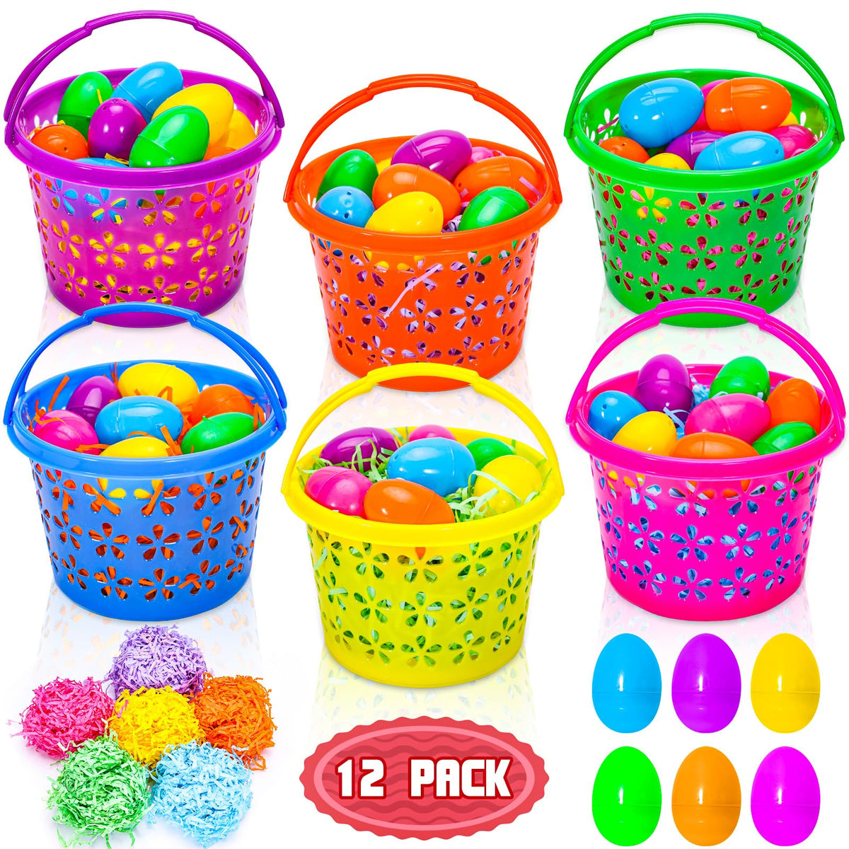 Garma 12-piece Easter baskets with handles for easy carrying and festive decor.