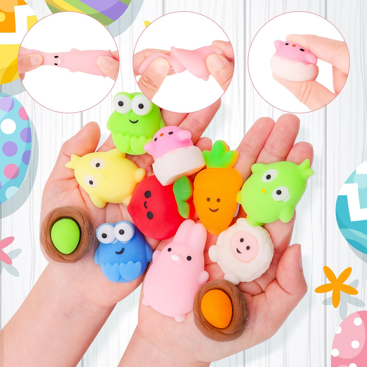 Colorful Garma eggs with tattoos and squishies for Easter hunts