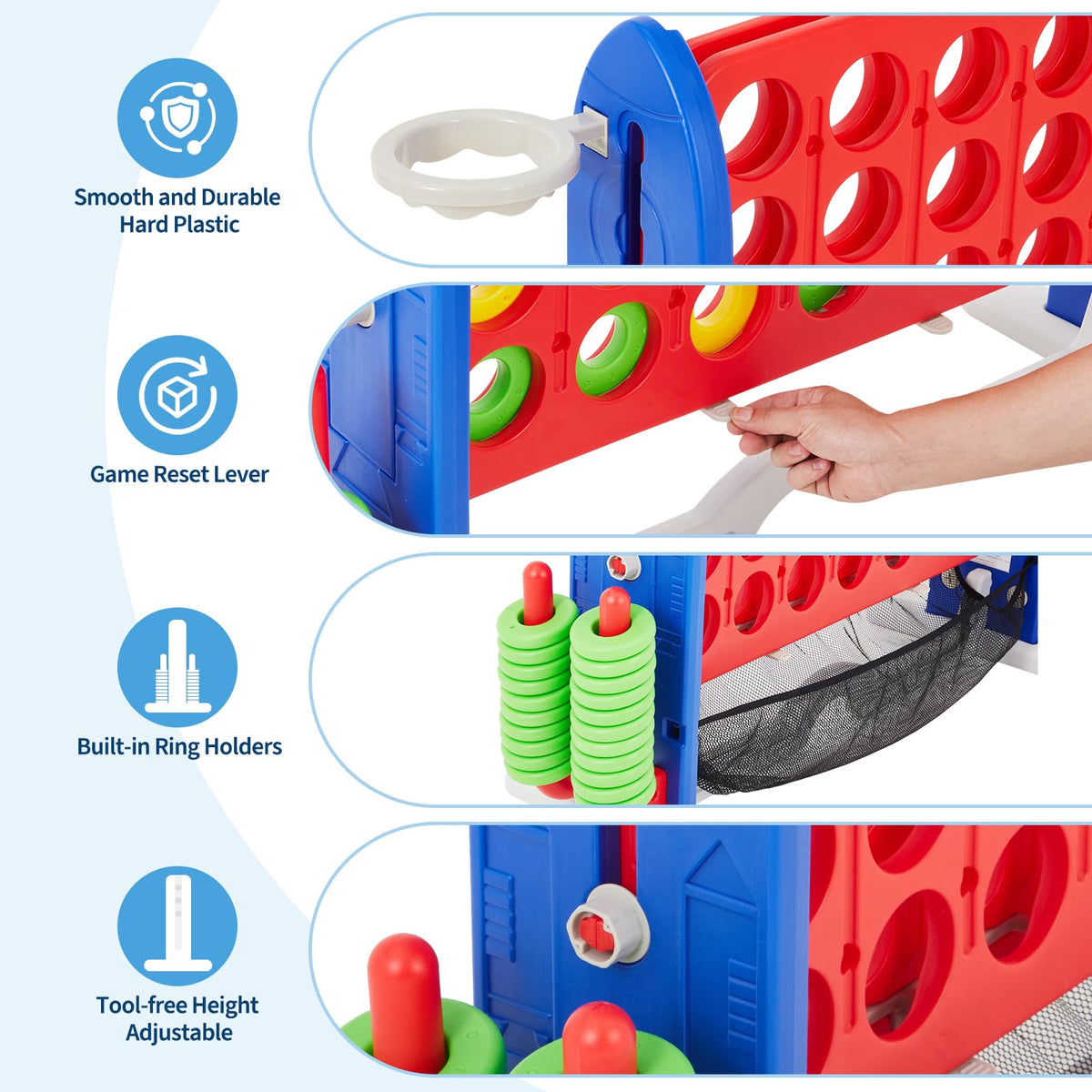 Garvee Giant 4-in-a-Row mini basketball frame adds fast-paced fun.