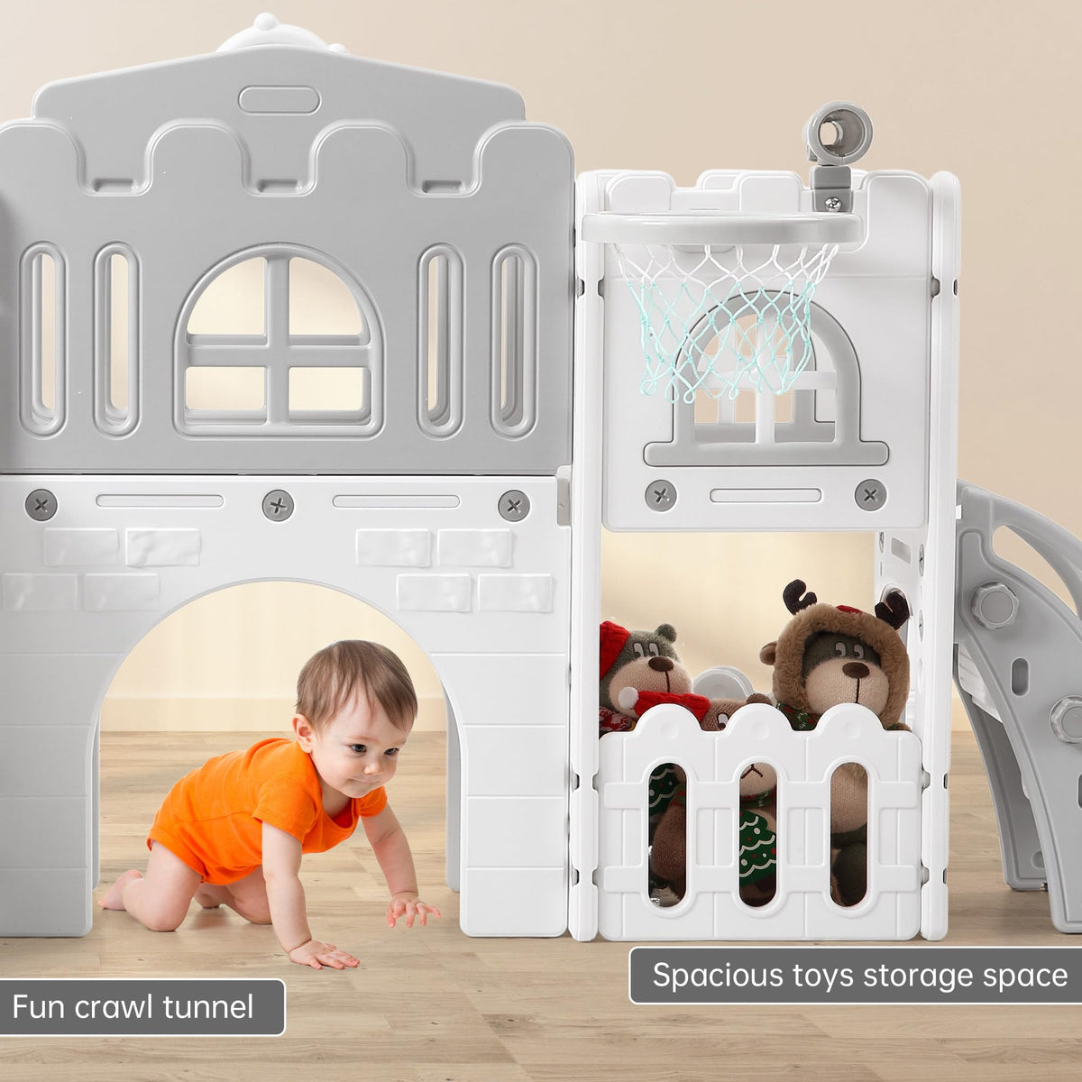 Garvee crawl tunnel invites crawls and discovery for toddlers.