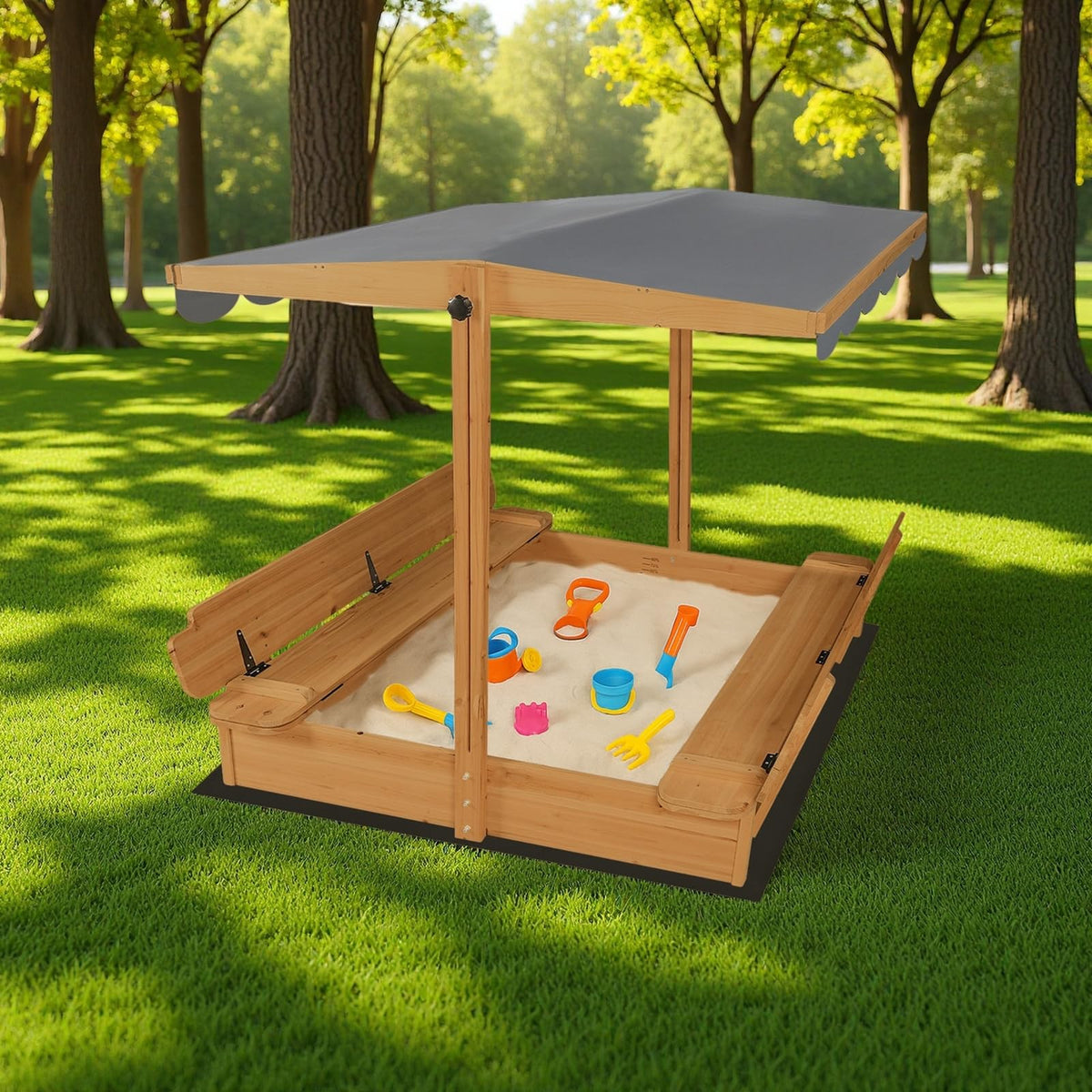 GARWOOD large sandbox with lid cover for tidy outdoor storage.