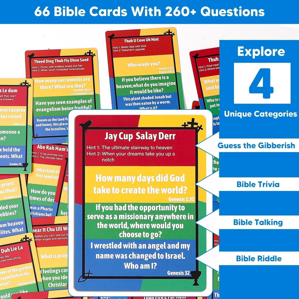 Garybank 66 flash cards spread for Bible trivia and discussion